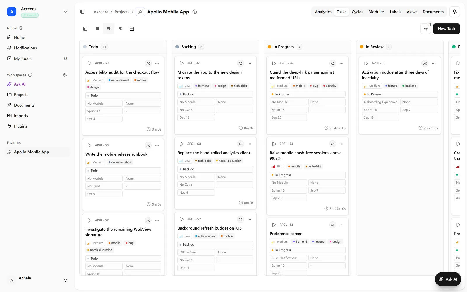 Tasks & issues screenshot